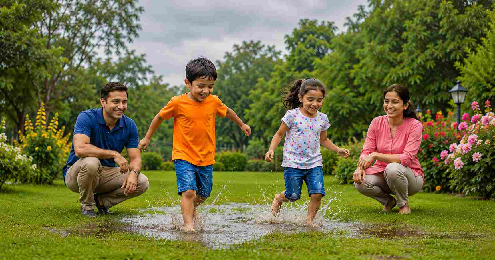 Children playing during monsoon while staying safe from infections