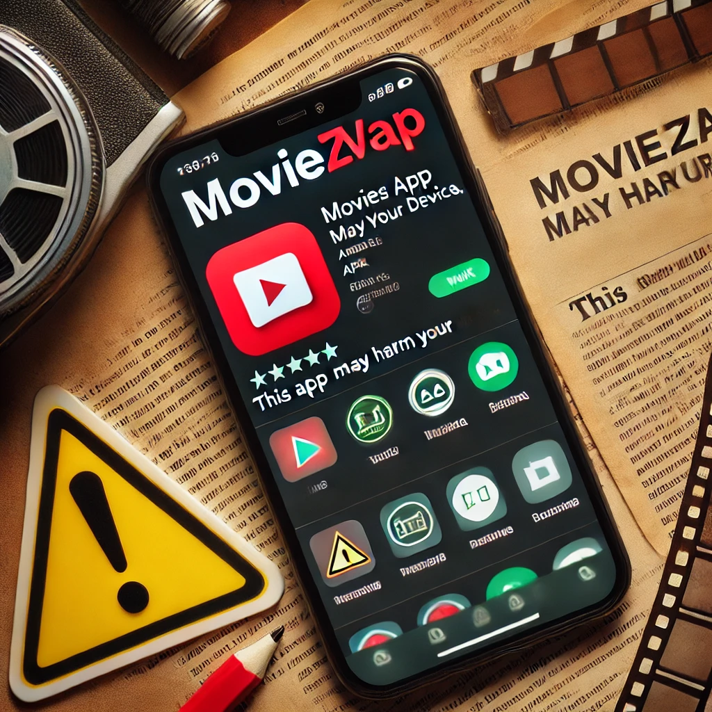 Smartphone showing warning during MoviezWap APK installation with red alert icon