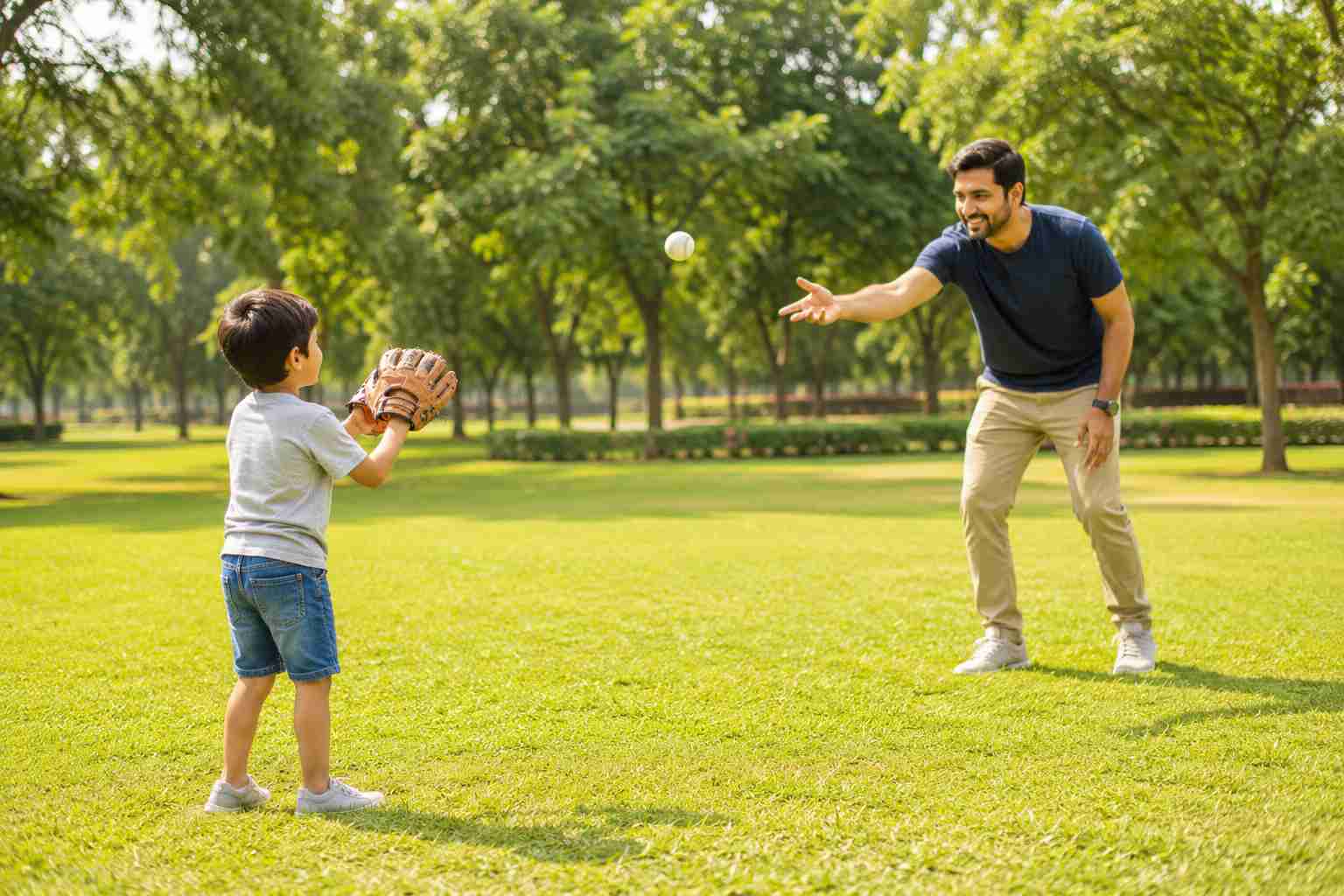 Father playing with his child outdoors