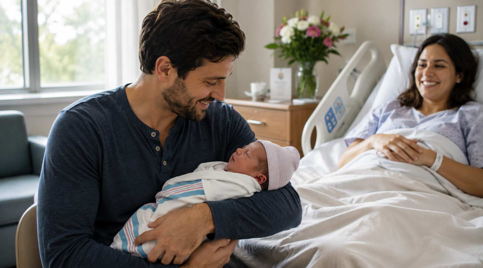 First-time father meeting his newborn baby in the hospital