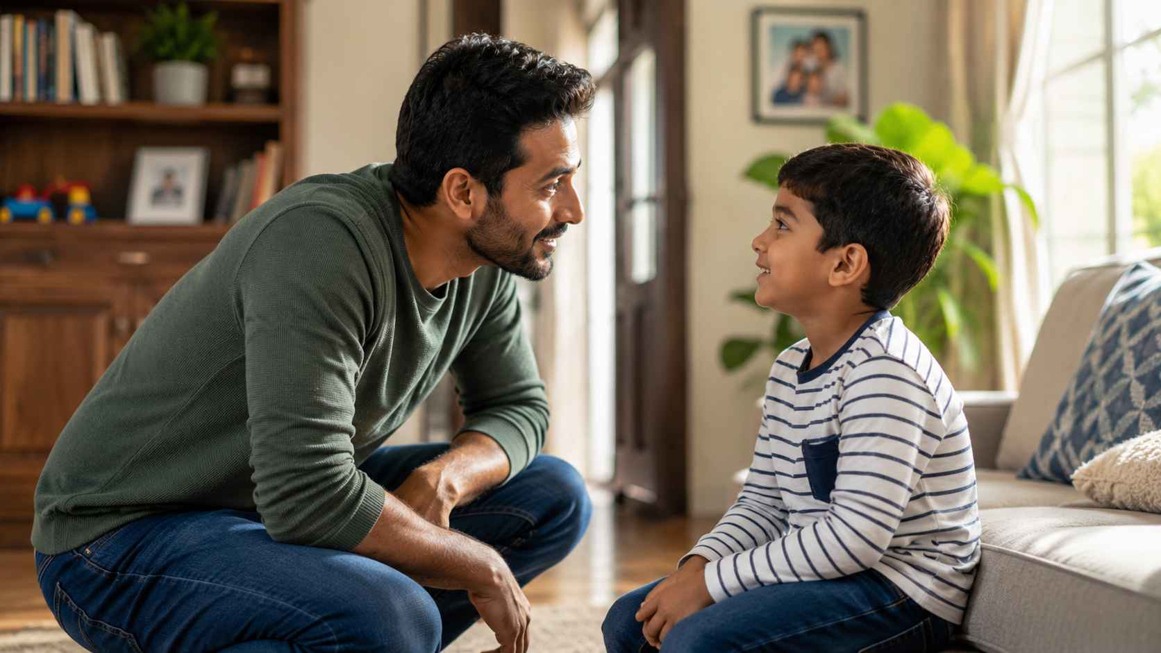 Father having a meaningful conversation with his child