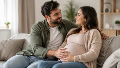 Expectant father supporting his pregnant partner at home