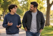 Father listening to his child during a relaxed conversation
