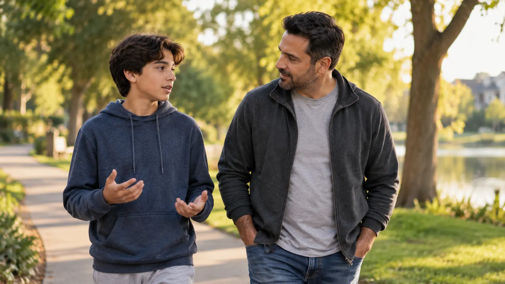 Father listening to his child during a relaxed conversation