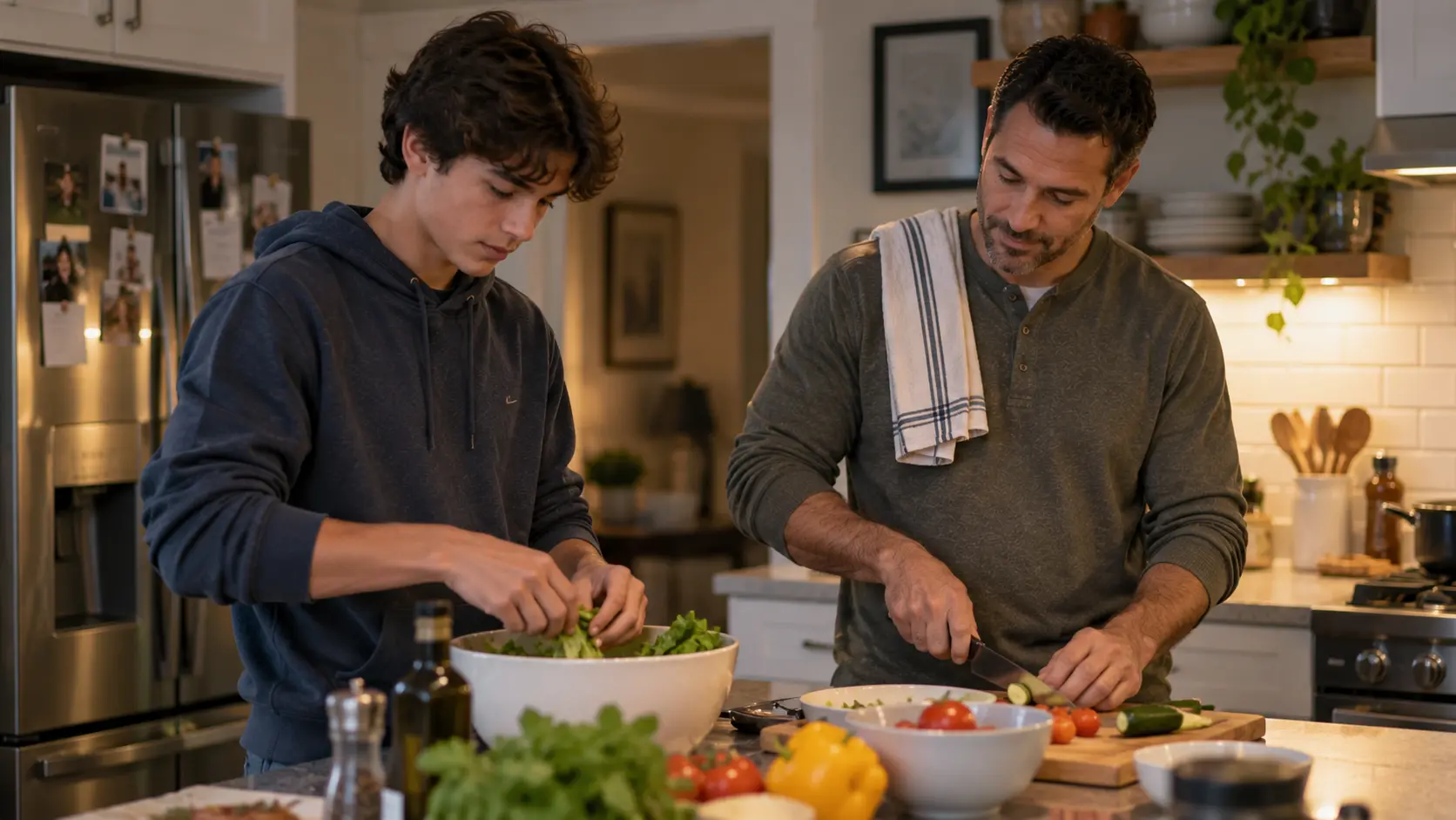 Father and teenager spending relaxed time together